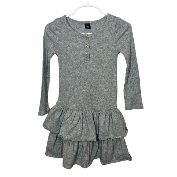 👗 Baby Gap Girls Ribbed Ruffle Dress 4T Gray Long Sleeve Tiered Fall Outfit - Picture 1 of 12